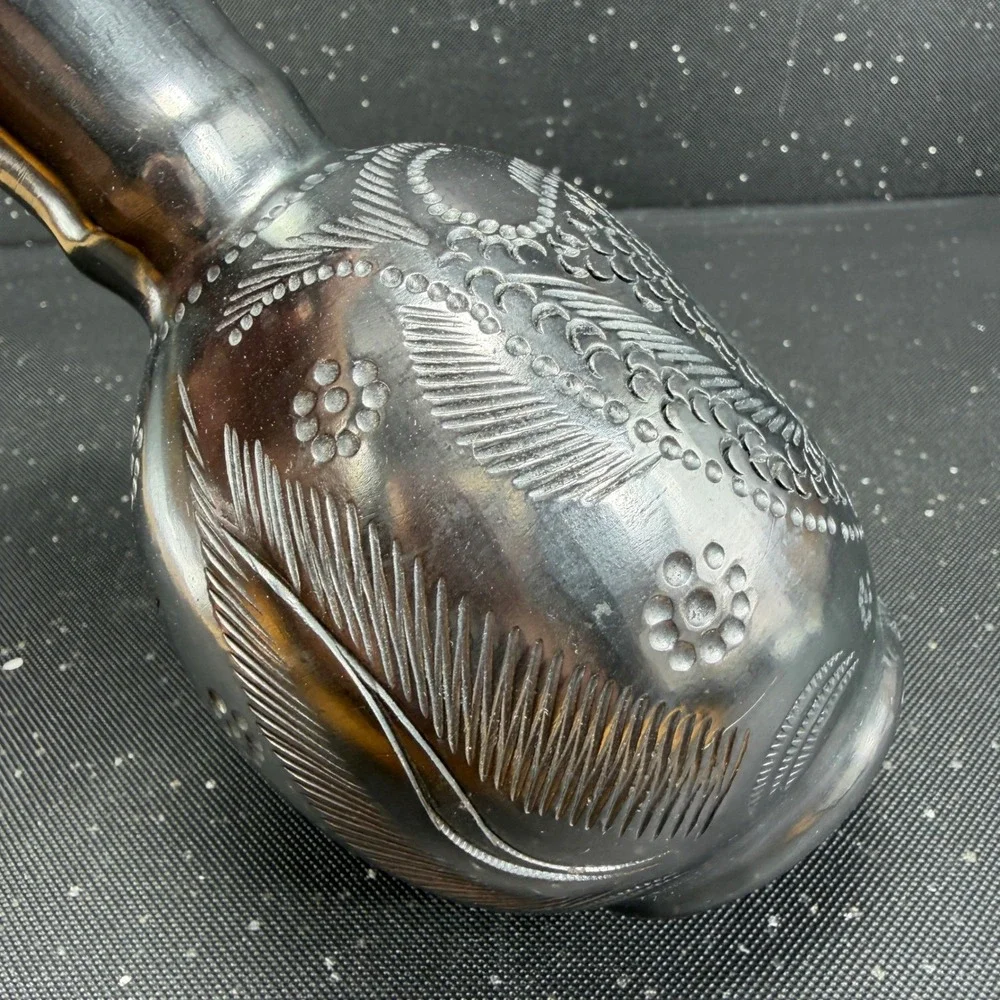 Dona Rosa Barro Negro Black Clay Fish Vase Oaxacan Mexican Folk Art 7in Vintage
